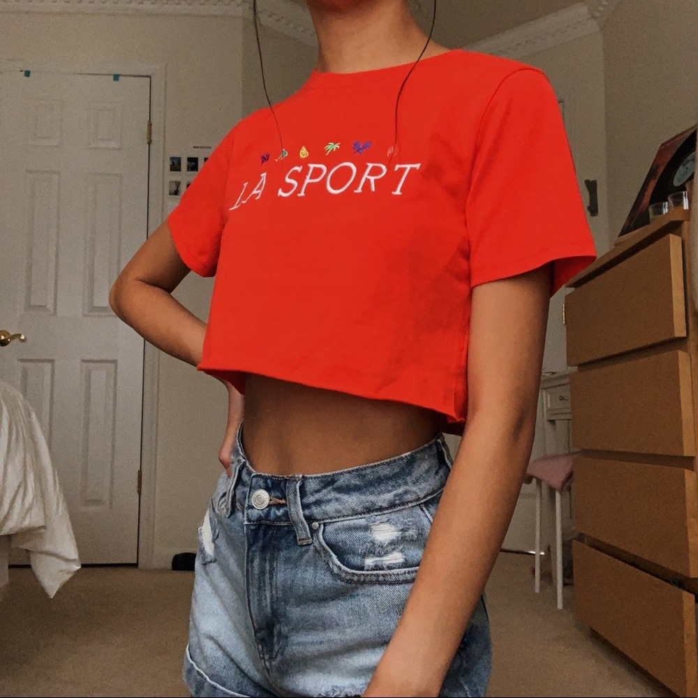 FOREVER 21 red/orange LA SPORT crop top NWOT